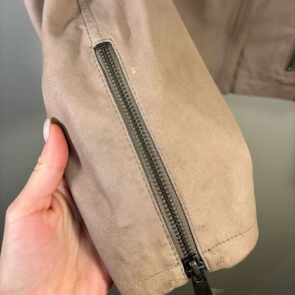 Joie Kellyn Opal Leather Taupe Cream Jacket  Zipper Size M - Picture 13 of 15